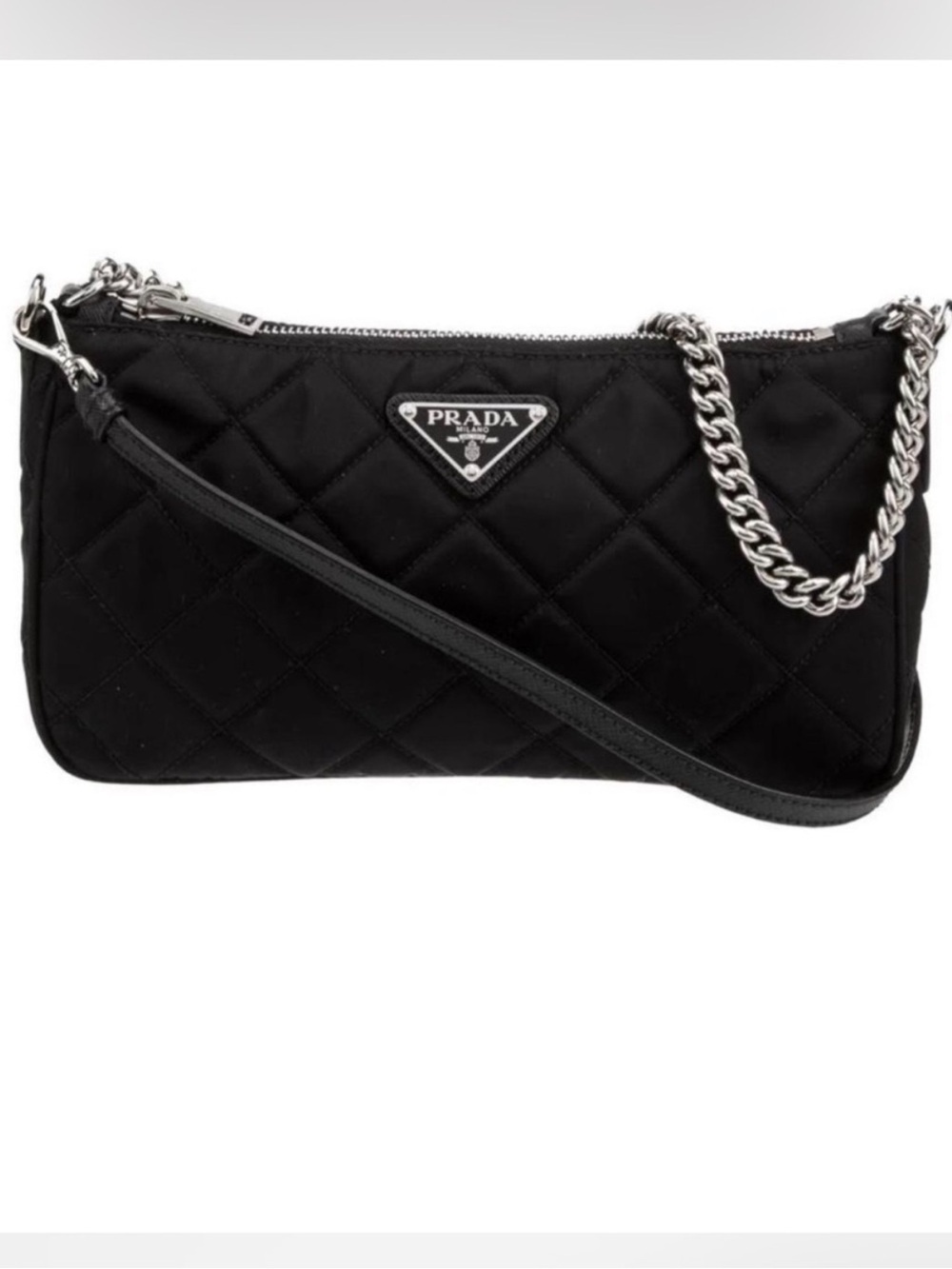 PRADA!! Authentic Prada bag! Black Quilted Nylon Bag with Silver Chain! Offers! - Picture 7 of 16